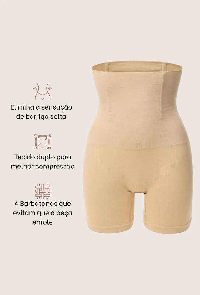Short Modelador Flora Cintura Alta | 4 Barbatanas que Não Enrolam